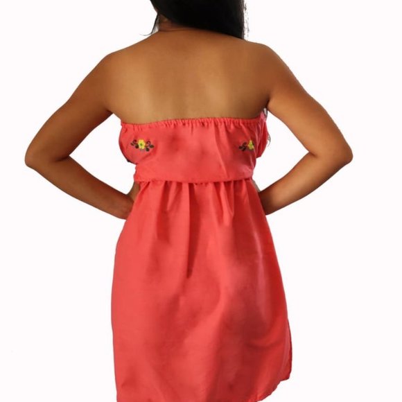 Womens Embroidered Strapless Coral Pink - Picture 5 of 9